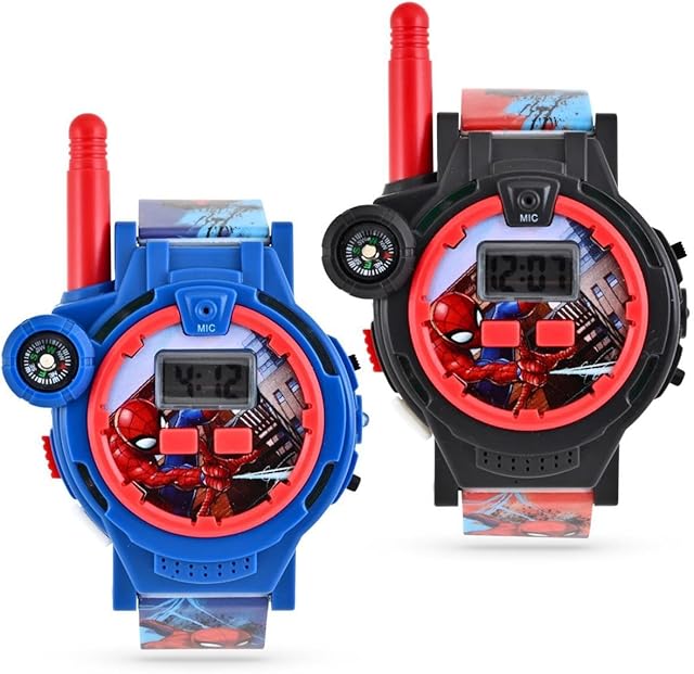 The Accutime Spiderman Kids Rechargeable Walkie Talkie Watch Set - 2 Way Radio Watches, LED Flashlight, Compass, Toy Watches for Boys, Girls, Fans of Spiderman