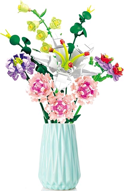 The Flower Bouquet Building Blocks Pink Carnation Botanical Collection Bricks Sets Creative Toys Kits Mother's Day Birthday for Adults Mom Girlfriends Old Kids 8-12, 6-12 (514PCS)