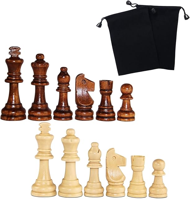 The Wooden Chess Pieces, Tournament Staunton Wood Chessmen Pieces Only, 3 Inch King Figures Chess Game Pawns Figurine Pieces, Replacement of Missing Piece, Includes Storage Bag