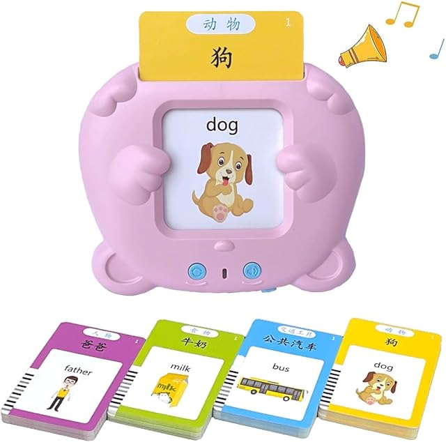 The Chinese English Talking Flash Cards, Bilingual Learning Flashcard Toys, Mandarin Flash Cards for Kids, 224 Sight Words Pink
