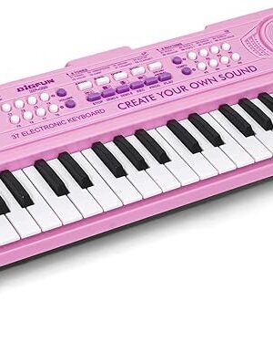 The Raimy 37 Keys Keyboard Piano for Kids, Portable Keyboard Piano Early Learning Educational Electronic Musical Instrument Toys Gifts for 3 4 5 6 7 8 9 Year Old Boys and Girls (Pink)