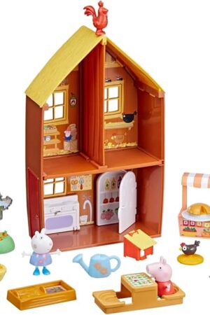 The Peppa Pig Peppa's Farmhouse Fun Playset, 3 3-inch Figures and 10 Accessories, Animal Farm Preschool Toys for Girls and Boys, Kids Gifts, Ages 3+
