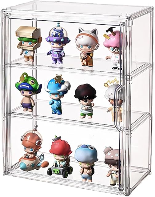 The 3 Tiers Clear Display Case Stand Box,for Doll Proof Suitable Collectibles Action Figures Minifigure,Acrylic Storage Organizers Box with Magnetic Door