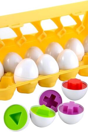 The PowerTRC Egg Toys for Toddlers Montessori Toys 12 Pcs Matching Eggs Game Color Recognition Shape Sorter Puzzle Easter Travel Games Early Learning STEM Motor Development Gift