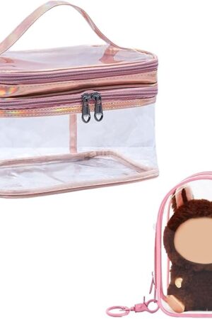 The Protective Case for Plush Doll,Carrying Case for Doll Clothes Storage Bags,Clear Hanging Crossbody for Figures,Clear Figures Display Bag with Keychain ﻿