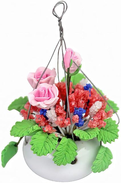 The Dollhouse Decoration Plant Pots Miniature Green Potted Miniature Bonsai Model Dollhouse Accessories Decor,1 12 Scale Doll House Miniature Plant Model (1 Hanging Pot Rose)