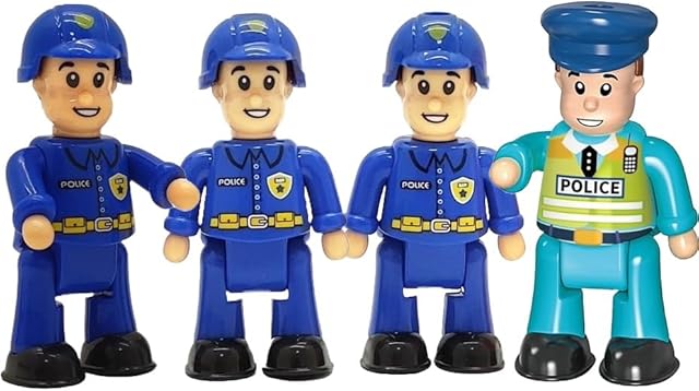 The FUNERICA Police Officer Toy Figures- 4 Detailed Policeman & Police Chief - Imaginative Play Action Figures for Toddlers & Kids Roleplay - Little People Figurines - Mini Community Helpers