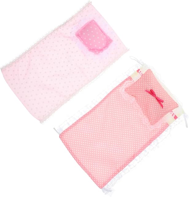 The TOYANDONA 2 Sets Dollhouse Bedding Set Pink Bed Sheets and Pillows Realistic Miniature Bedroom Accessory for Dolls Cotton Cloth