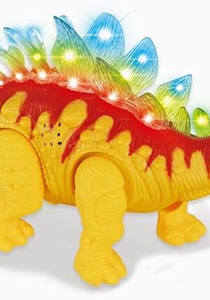 The PowerTRC Electronic Walking Stegosaurus Jurassic Dinosaur Toy Figure for Toddlers w/Sounds, Tail Swing Action & Lights Dino Gift for Kids Boys Girls