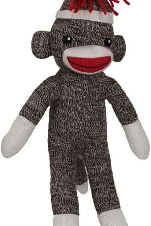 The Plushland Adorable Sock Monkey 8 Inches Tall - Soft Realistic Plush Knitted Stuffed Animal Toy Gift - for Kids, Babies, Teens, Girls and Boys (Brown poseable)