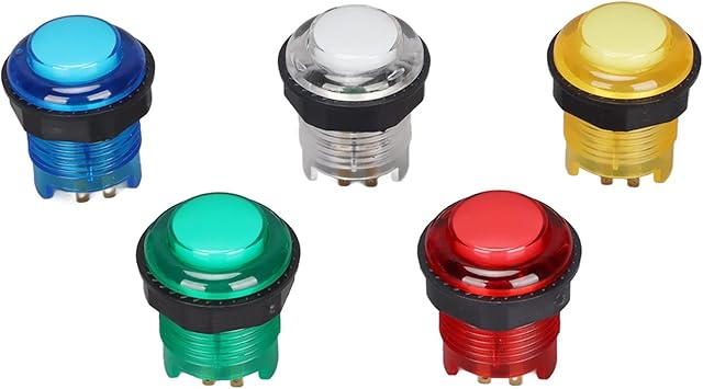The Cyrank 5PCS Arcade Push Buttons, 28mm LED Illuminated Push Buttons for Arcade Video Games Arcade Coin Buttons Machine Operated Games Button(5V)