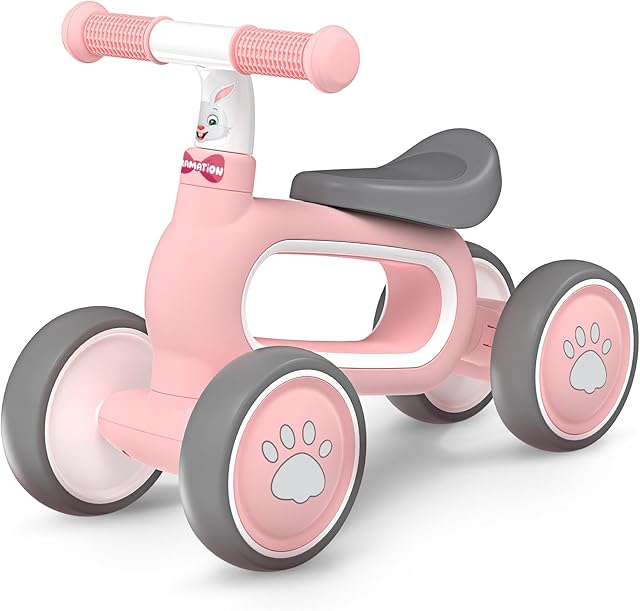 The Baby Balance Bike for 1 Year Old Girls Gifts, 10-12 Months No Pedal Toddler Balance Bike with 4 Silence Wheels, 1st Birthday Gift, Ride On Toys for Boys Girls 1 Years Old, Pink