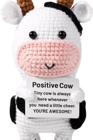 The Positive Cow, Crochet Cow Cute Crochet Cow Plush Knitted Potato Emotional Knitted Animals Knitted Wool Doll for Party Decorations Encouragement Gifts