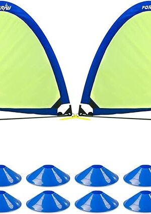 The Poray Soccer Goal for Kid Easy-up Set of Two Portable Soccer Net 210D Oxford with 8 Field Marker Cones Extra Stakes Fun for Backyard and Soccer Training