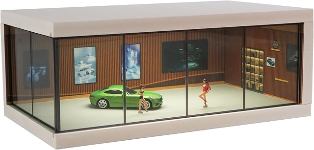 The Display Case for Hot Wheels & Matchbox Cars with USB Lights,1/64 Scale Diecast Model Car Storage Car Showroom scene Diorama Parking Garage (Brown)