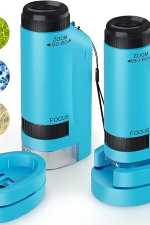 The Portable Microscope for Kids Zoom 60x-180x,Handheld Mini Microscope Toy,STEM&Science Toys,LED Pocket,Little Scientist Microscopes with 12pcs Slides,Gift for 6,7,8,9,10+ Girls Boys（2PCS Blue）