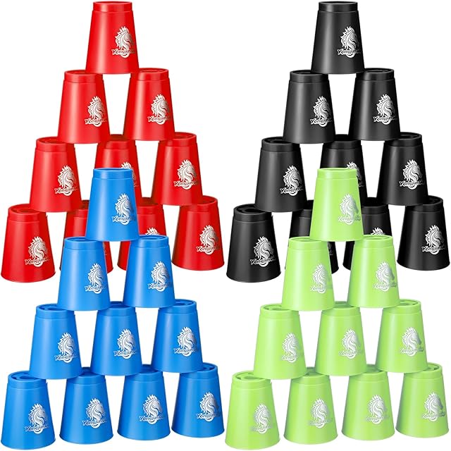 The Libima 48 Pcs Sports Stacking Cups Set Classic Stacking Games Speed Training Game for Boy Girl Adult Family Party Challenge Competition Travel Gift, 4 Colors