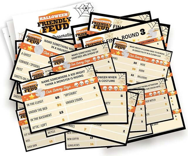 The Halloween Friendly Feud Game, Family Game Night, Trivia Quiz, Halloween Trivia, Office, Group, Fun Feud for Family -WC01