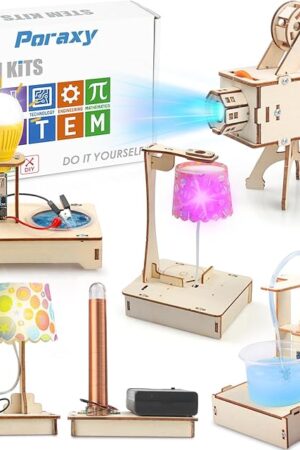 The Poraxy STEM Science Kits for Kids Ages 8-10-12, 5 Set 3D Wooden Puzzles, Toys for Ages 8-13, DIY Educational Science Building Kits Crafts, Birthday Gifts for Boys and Girls 8 9 10 11 12 13 Year Old