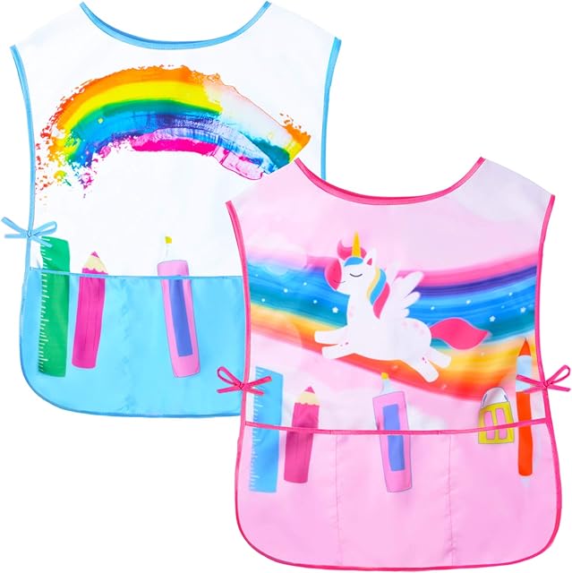 The Kids Art Smock Girls Boys Artist Painting Apron with Pockets Sleeveless Smocks for Child 2-7 Years