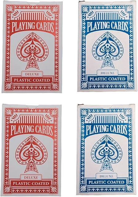 The Economy Playing Cards - 4 Decks (2 Red and 2 Blue) 2.3/8 X 3.3/8 Inches (55mm X 86mm) Plastic Coated - Great for Poker, Blackjack, Bridge and More