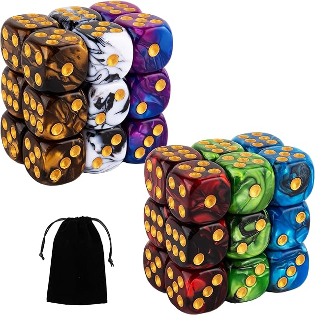 The 36 Pieces 16mm Marble D6 Dice 6 Sided Dice Set Round Corner Board Game Dice for MTG DND Tenzi Farkle Yahtzee Bunco or Math Learning