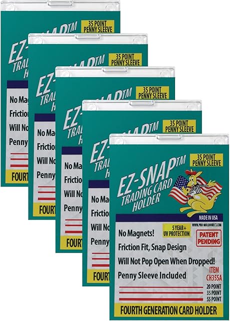The 5-Count Pro-Mold 35pt EZ-Snap Trading Card Holders Holds Sleeved Card UV Protection CH35SA