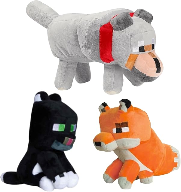 The 3pcs Character Dolls, 13.7" Wolf, 9" Black Cat, 7" Fox Plush Toy, Stuffed Animals Toys, for Fans, Soft, Collectible Game Plush, for Birthday Christmas New Year Gift
