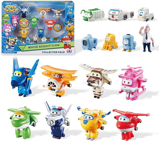The Super Wings Toys, Transformable Toys 2 Inch, Airplane Toy for Kids 3-5 Years Old, 15 Packs Transforming Jet Playset, Real Mobile Wheels, Birthday Party Supplies for Preschool Boys and Girls