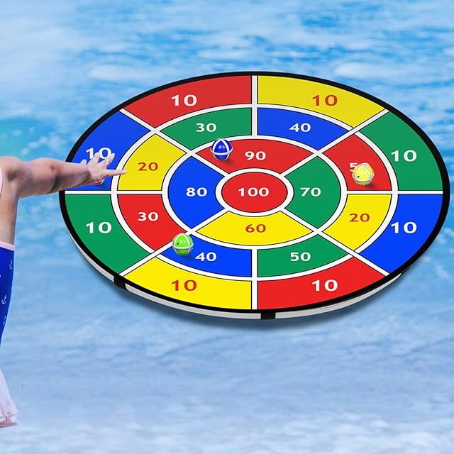 The Pool Dart Game Set 29 Inch Large Pool Game Toys Inflatable Floating Dart Board with Sticky Balls Swimming Water Indoor Outdoor Yard Playset, Summer Family Party Birthday Gift