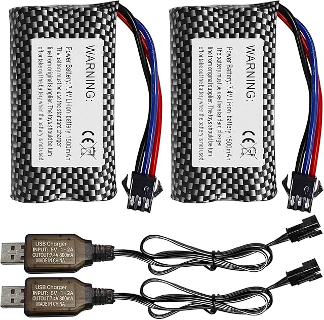 The sea jump 2PCS 1500mAh SM-3P Plug Lithium Battery with USB Charging Cable for DE43 DE60 RC Racing RC Car 1575 Dump Truck Construction Vehicle Toy Car Battery Spare Parts