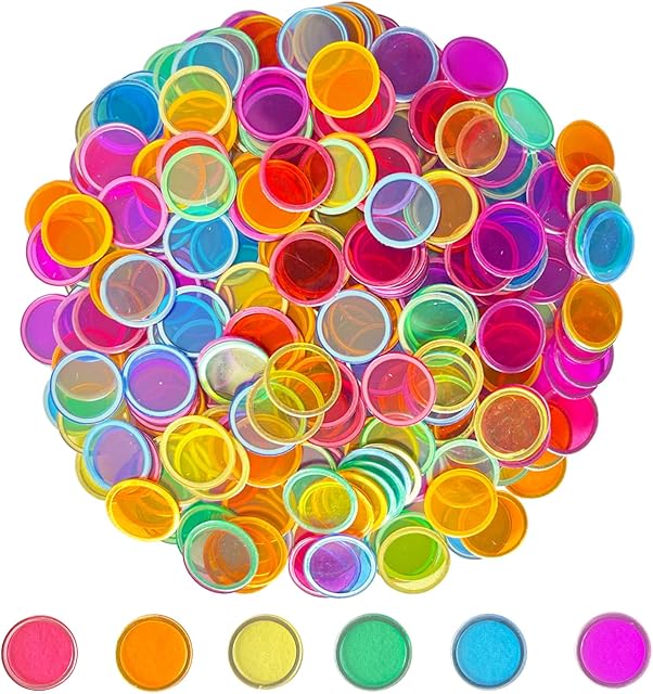 The SEETOOOGAMES Magnetic Bingo Chips Counters - 300 Pieces Transparent Counting Game Chips - Clear Plastic Math Markers for Classroom - 19mm Mixed Color