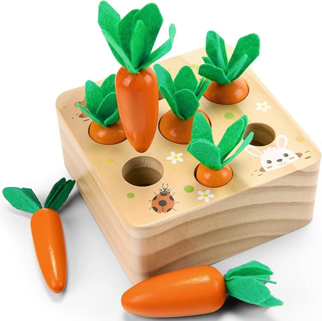 The Montessoritoys for 1 Year Old, Wooden Toys Developmental Shape Sorting & Matching Puzzle Carrots Harvest Game, Birthday Gifts for Toddlers Babies Boys and Girls 6-12 Months Christmas