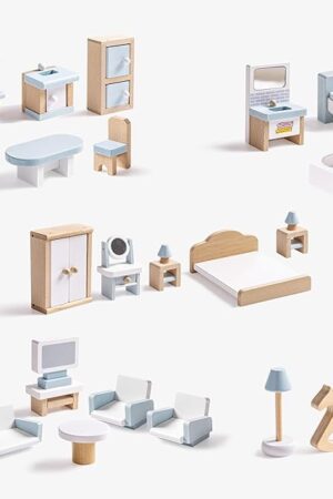 The ROBOTIME Dollhouse Furniture, Wooden Doll House Furniture Set, 23 PCS Doll House Accessories and Furniture, Dollhouse Furniture Gift for Boys and Girls