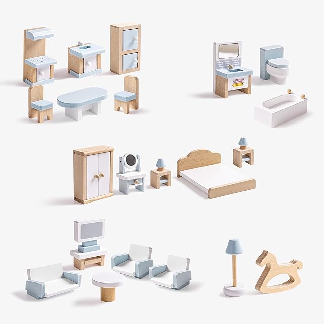 The ROBOTIME Dollhouse Furniture, Wooden Doll House Furniture Set, 23 PCS Doll House Accessories and Furniture, Dollhouse Furniture Gift for Boys and Girls