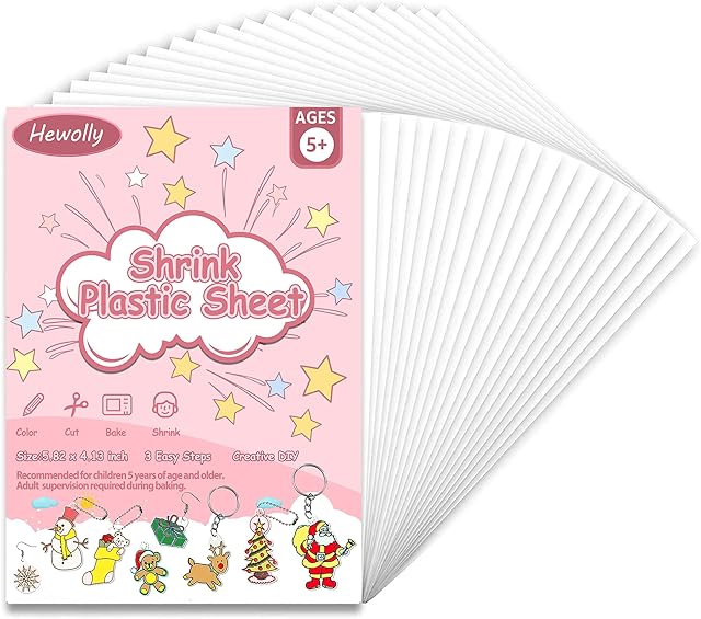 The Hewolly 100 Pieces Shrink Plastic Sheets for Kids, 5.82 x 4.13 inch / 14.8 x 10.5 cm (A6 Size). Create Custom Jewelry, Keychains, and Crafts Shrink Art Paper Film for Kids