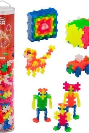 The PLUS PLUS 240 Piece Interlocking Building Blocks for Kids, Open Ended Connecting Toys, STEM Bin Classroom Mini Manipulatives - Neon Mix Play Tube