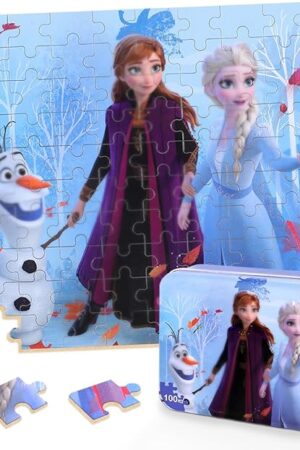 The Puzzles for Kids Ages 4-8,Kids Puzzls in a Metal Box,Winter Princess Snowman Small Puzzes,Kid Boys Girls Learning Educational Puzles Packed in Tin Box,100 Pieces
