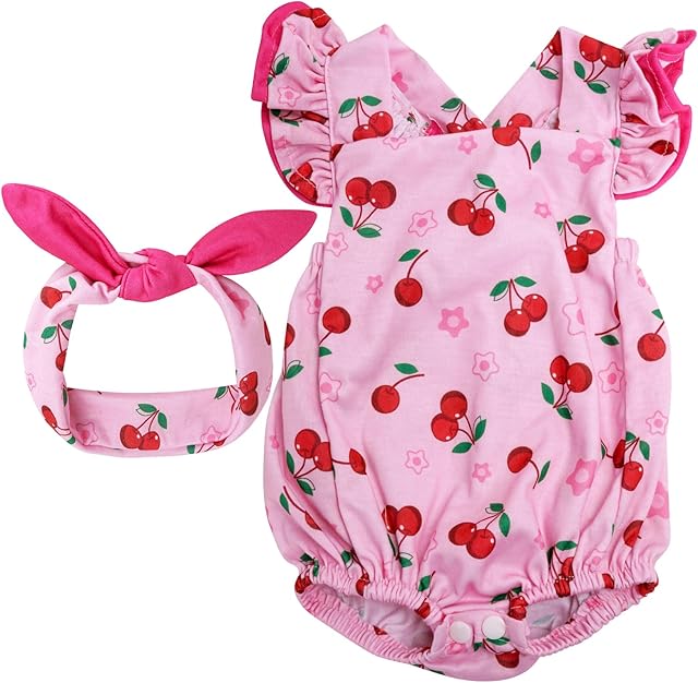 The BABESIDE Reborn Baby Doll Clothes Cherry Pattern for 17- 22 Inch Baby Doll Clothes Outfits with Headband Newborn Girl