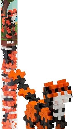 The Plus Plus 3D Animal Figure Building Block Set, 70 Mini Interlocking Puzzle Pieces, Fun Stem Toys for Kids - Tiger Maker Tube