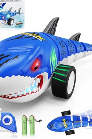 The Remote Control Shark Toys, RC Shark Cars with Led Light, Rechargeable RC Robot Toy for Kids, 360° Rotating & Swinging Tail, Birthday Gifts for Girls Boys Age 3-5 5-7 8-10