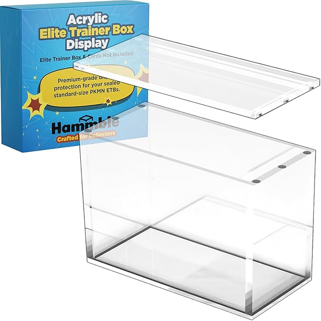 The Acrylic Elite Trainer Box Display Case by Hammble – Magnetic Lid, 8mm Thick Walls, UV Protection – Fits Standard English PKMN ETB Boxes – Hammble Crafted for Collectors