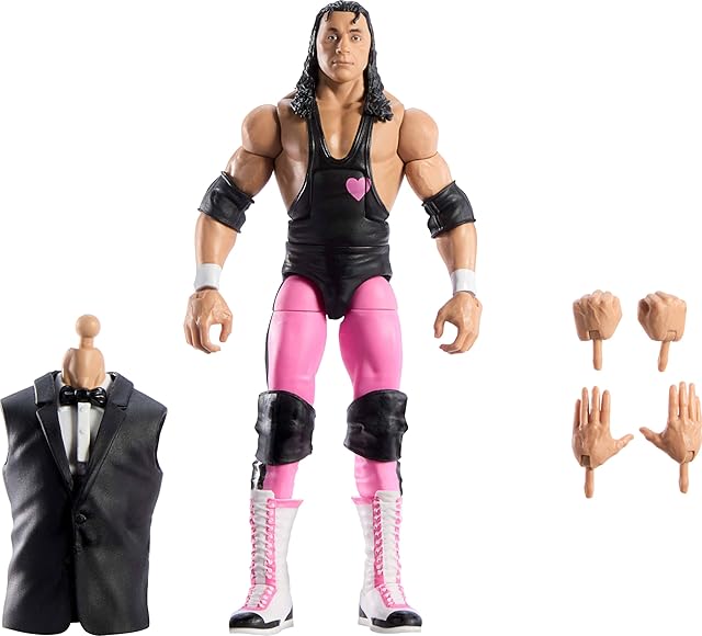 The Mattel WWE Elite Collection Action Figure & Accessories, Premium Live Event Bret Hart Set, Wrestlemania with Howard Finkel Build-A-Figure Parts