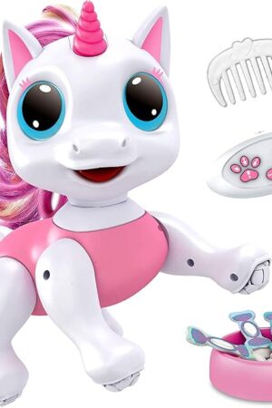 The Power Your Fun Robo Pets Unicorn Toy for Girls and Boys - Remote Control Robot Toys with Interactive Hand Motion Gestures, STEM Programmable Treats, Walking, Dancing Robot Unicorn Kids Toy (Pink)