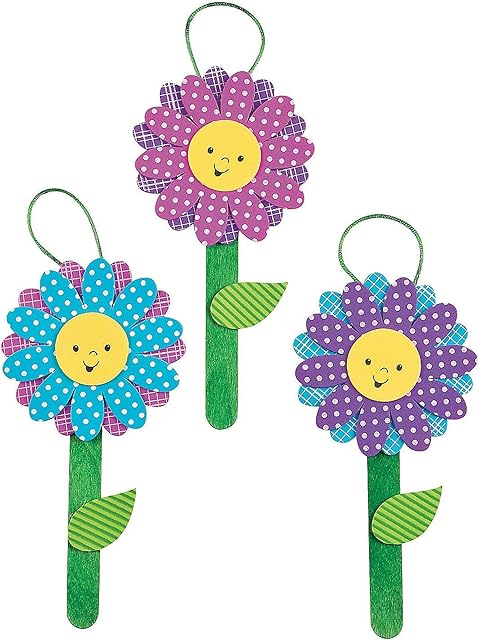 The Fun Express Flower Ornament Craft Kit for Kids – 12-Piece Spring DIY Craft Set with Paint & Decorations for Creative Home Activities – Perfect for Parties & Family Fun – Multicolor 12 Pack