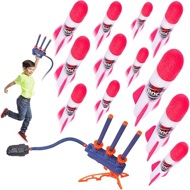 The COSOOS Rocket Launcher for Kids, 12 Foam Rockets Toy & Sturdy Stomp Launch Pad, Adjustable 2in1 Air Rocket Set Shoots Up to 100 Ft, Fun Sport Outdoor Toys for Kid Boy Girl, Christmas Stocking Stuffer