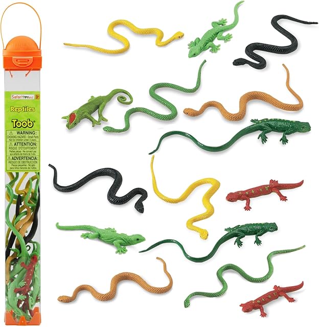 The Safari Ltd. Reptiles TOOB - 16 Hand-Painted Mini Figurines Including Snakes, Lizards, Iguanas, and Chameleons - Educational Toy Figures For Boys, Girls & Kids Ages 3+