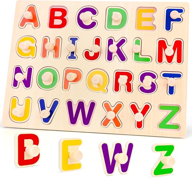 The Jumlys Montessori Toys for Toddlers 1, 2, 3 Year Old, Wooden Alphabet Puzzles for Kids 1-3, Early Learning & Educational ABC Puzzle Toys, Perfect Christmas Birthday Gifts for Boys & Girls Age 1-3