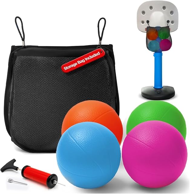The 4-Pack 6" Replacement Balls for Little Tikes Basketball Hoop with Mesh Storage Bag, Soft Inflatable Mini Toy Balls for Kids, Lightweight Soft Small Multi-Color Set (Includes Air Pump)