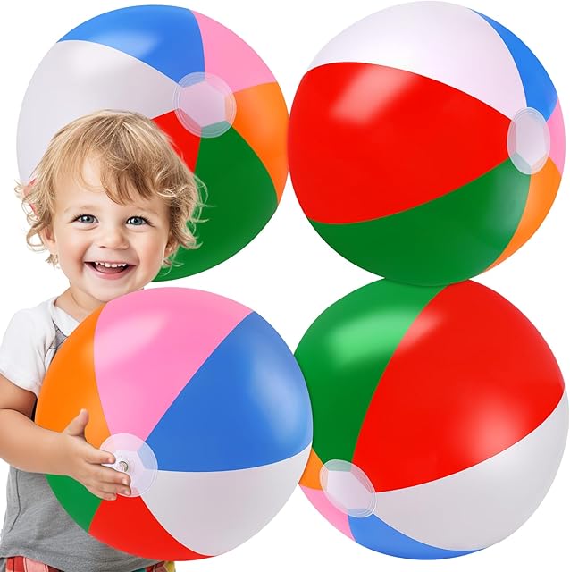 The Beach Balls Bulk,4 Packs 20" BeachBalls Toddler Pool Toys Set,Beach Ball Party Favors,Beach Balls for Kids&Adults,Inflatable Yard Ball,Pool Party Decorations
